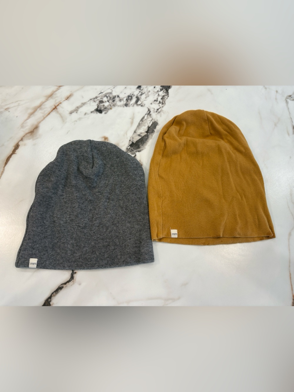 Mini Mioche Kids Organic Cotton Beanie Hats Gray & Mustard O/S